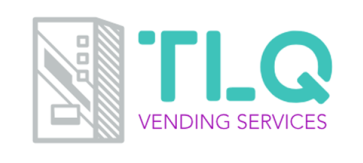 TLQ Logo: text colors in purple and teal around shadowed gray vending machine