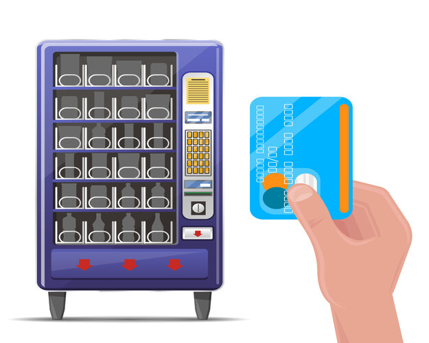 header Vending machine and hand with credit card